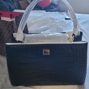 Tory Burch Black Crocodile Embossed Handbag